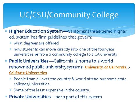 California Colleges A Three Tiered System Higher Education System California Colleges A Three Tiered System Higher Education System