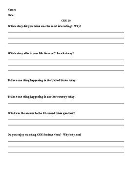 Cnn 10 Response Sheet Updated From Cnn Student News By Jessica Mondy Cnn 10 Response Sheet Updated From Cnn Student News By Jessica Mondy