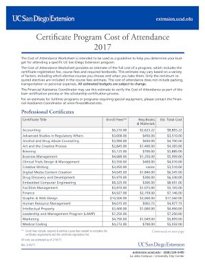 Fillable Online Extension Ucsd Certificate Program Cost Of Attendance Fillable Online Extension Ucsd Certificate Program Cost Of Attendance